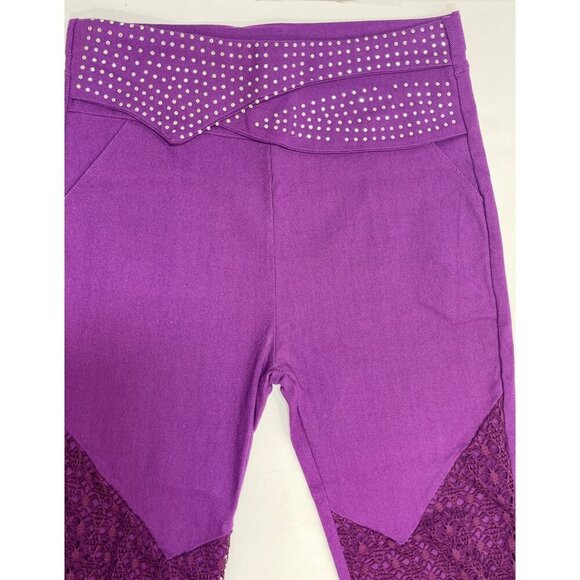 Womens Fancy/Show Pants L/XL Pull-On Skinny Ankle Rhinestones Lace Onlay Pockets - Picture 4 of 14